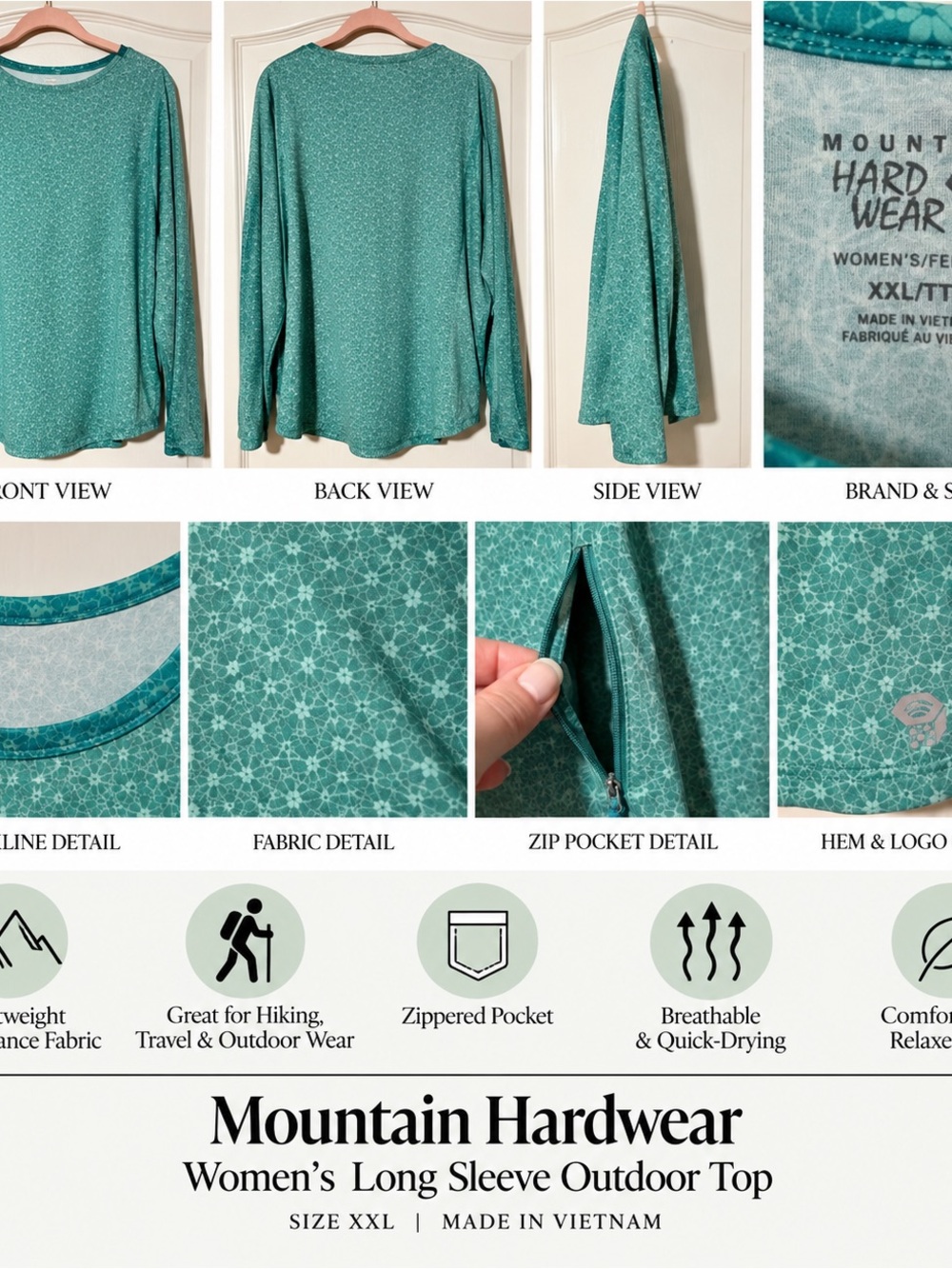 Mountain Hardwear Women's Teal Patterned Long-Sleeve Crew Sweater